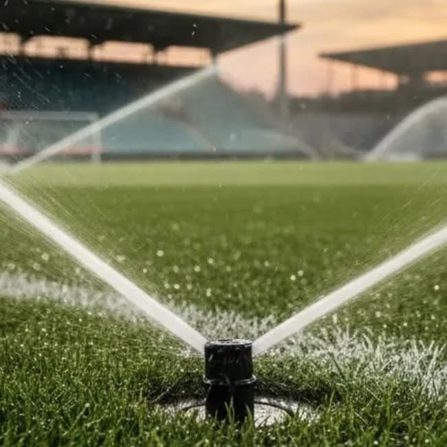 Versenkregner-Sportplatz Ein Versenkregner bewässert den Fussballplatz dank Sportplatzberegnung